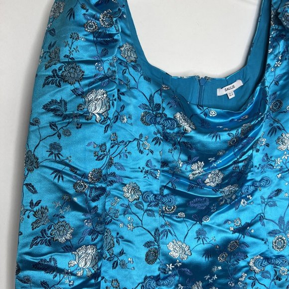 SAU LEE Jen Mini Dress Chinese Jacquard Aquamarine Floral Teal sz US 2 - Picture 5 of 10